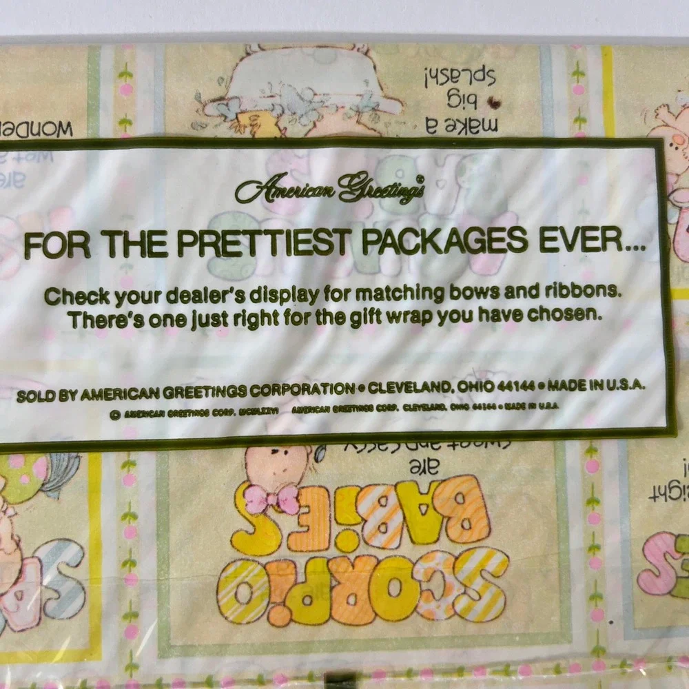Vintage American Greetings Baby Zodiac Gift Wrap 2 Sheets 1980 Baby Retro